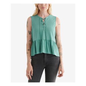 LUCKY BRAND Womens Green Stretch Sleeveless Peplum Top S